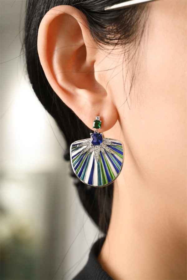 Vintage blue-green enamel earrings