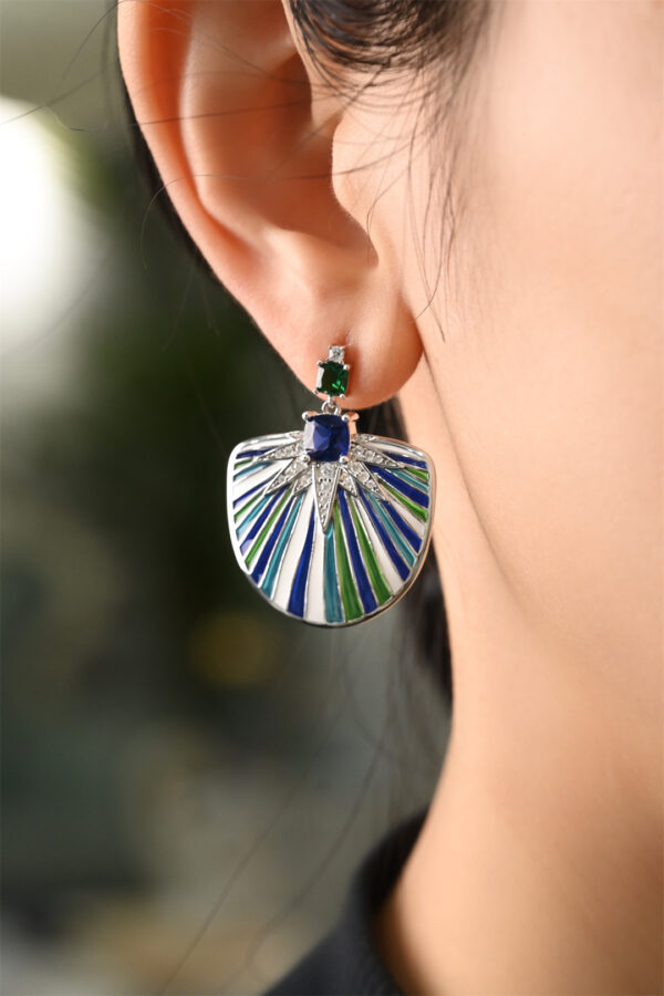 Vintage blue-green enamel earrings - Image 4