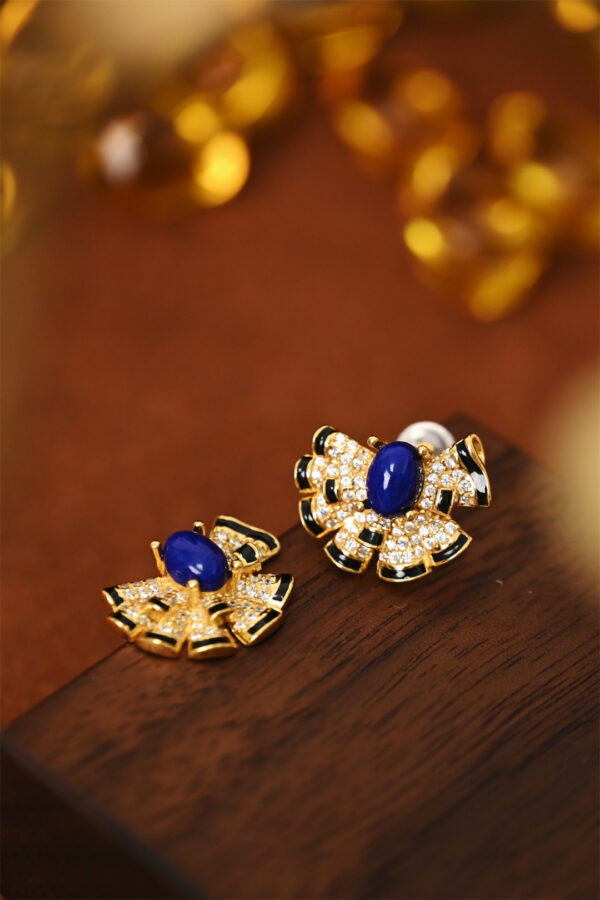 Vintage lapis lazuli lock earrings - Image 4