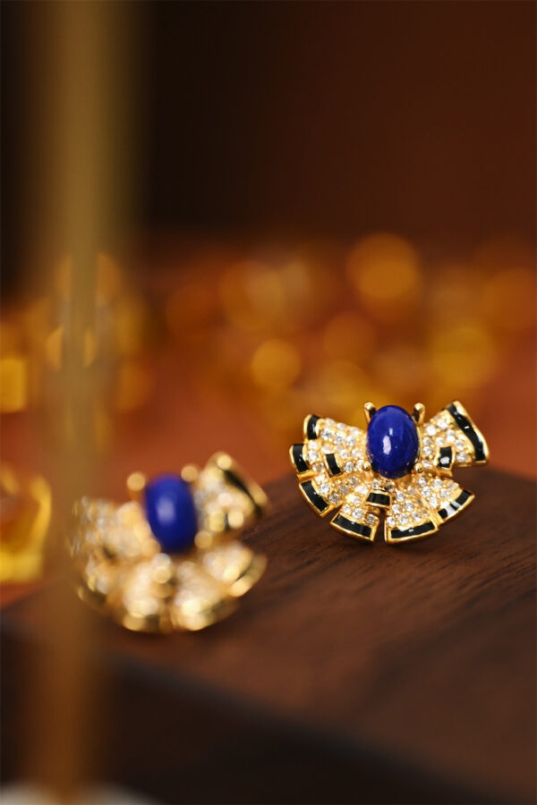 Vintage lapis lazuli lock earrings - Image 3