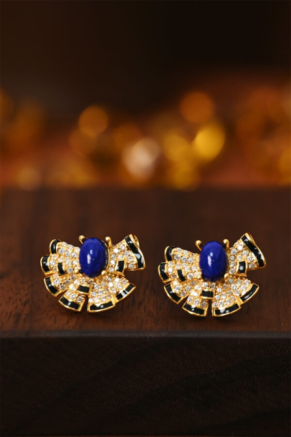 Vintage lapis lazuli lock earrings - Image 2